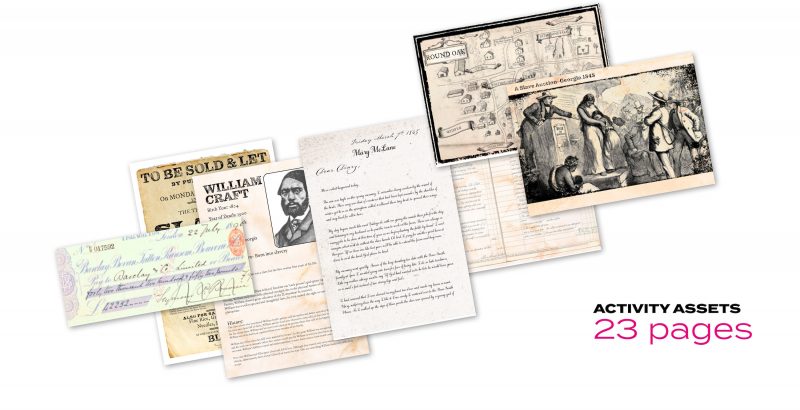 Various aged looking pages with assorted letters, images and diagrams. The words 'Activity Assets 23 pages' are to the right